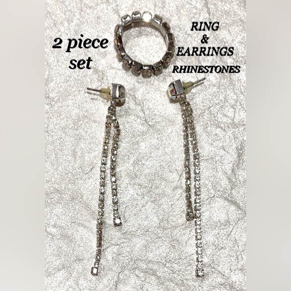 💍 RING & EARRINGS rhinestone set (2pc) special occasion jewelry set EUC - Picture 2 of 12